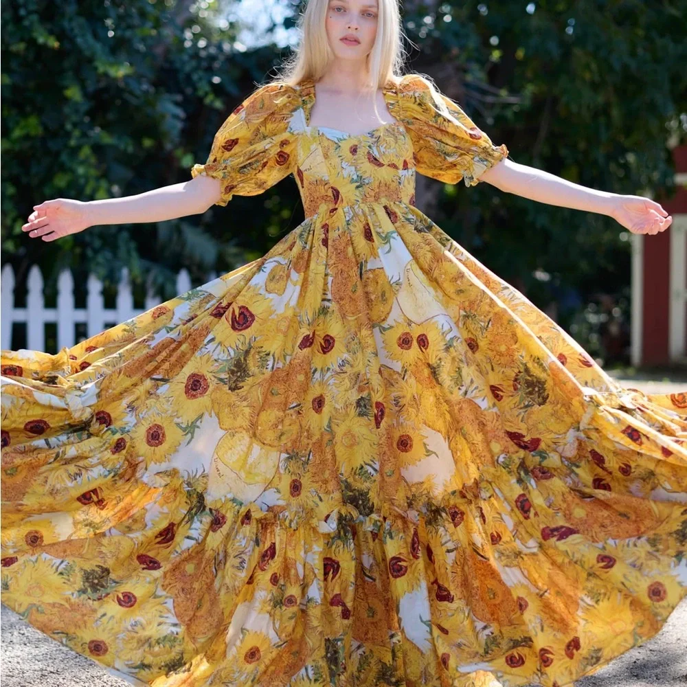 SOLD NWT SELKIE Sunflowers Cotton Ritz Gown - Picture 3 of 13